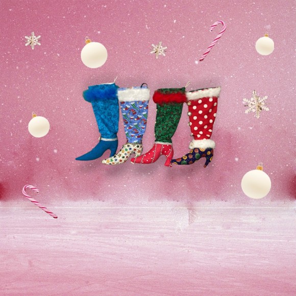 Set of 4 Novelty High Heel Christmas Stockings - Picture 1 of 7